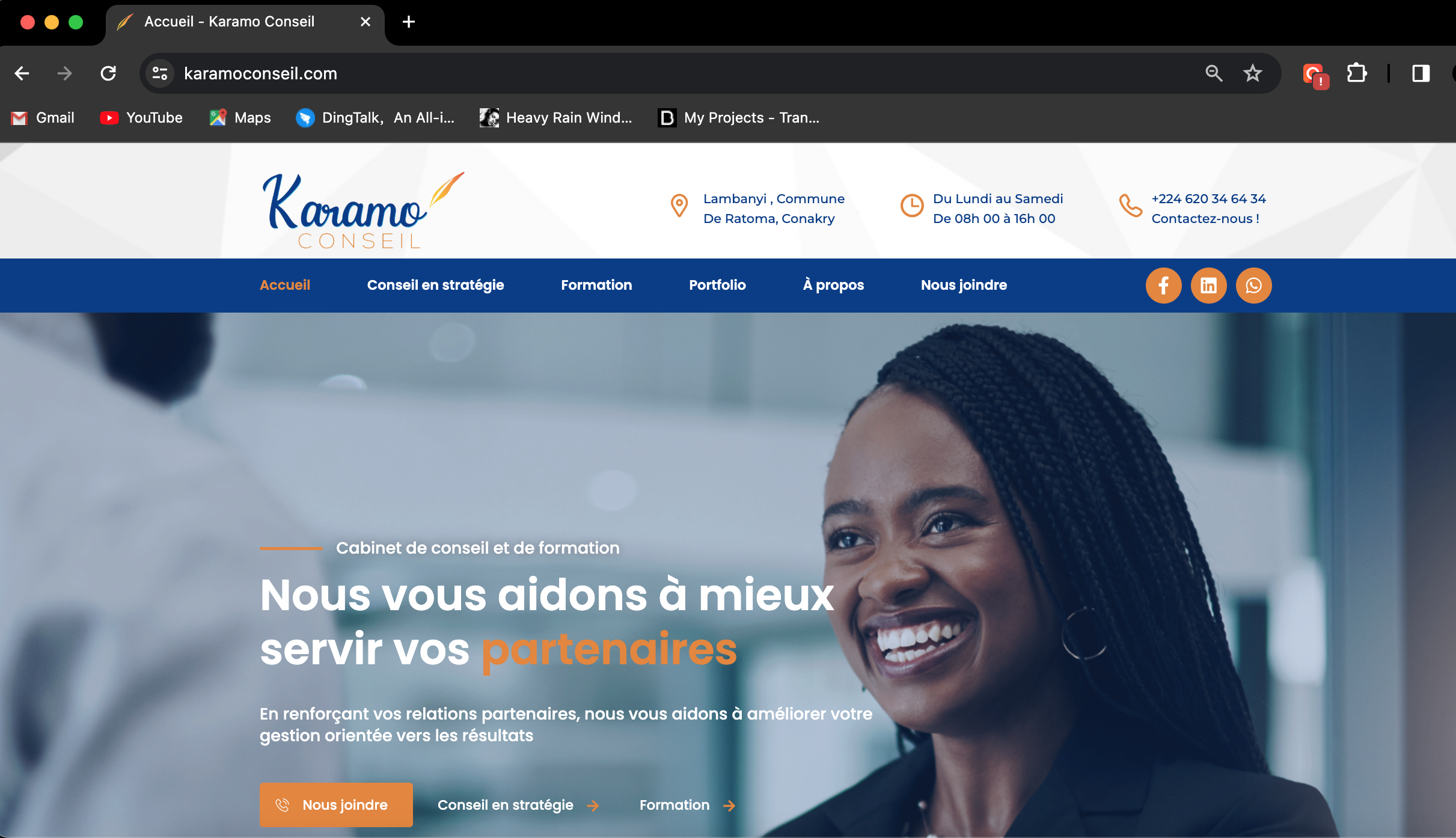 Site web de Karamo Conseil fait par l'agence informatique Nekomat en Guinee Conakry
